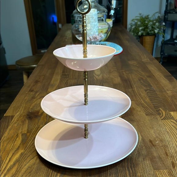 Vintage Other - Vintage Elegant Pink 3-Tier Serving Tray with brass